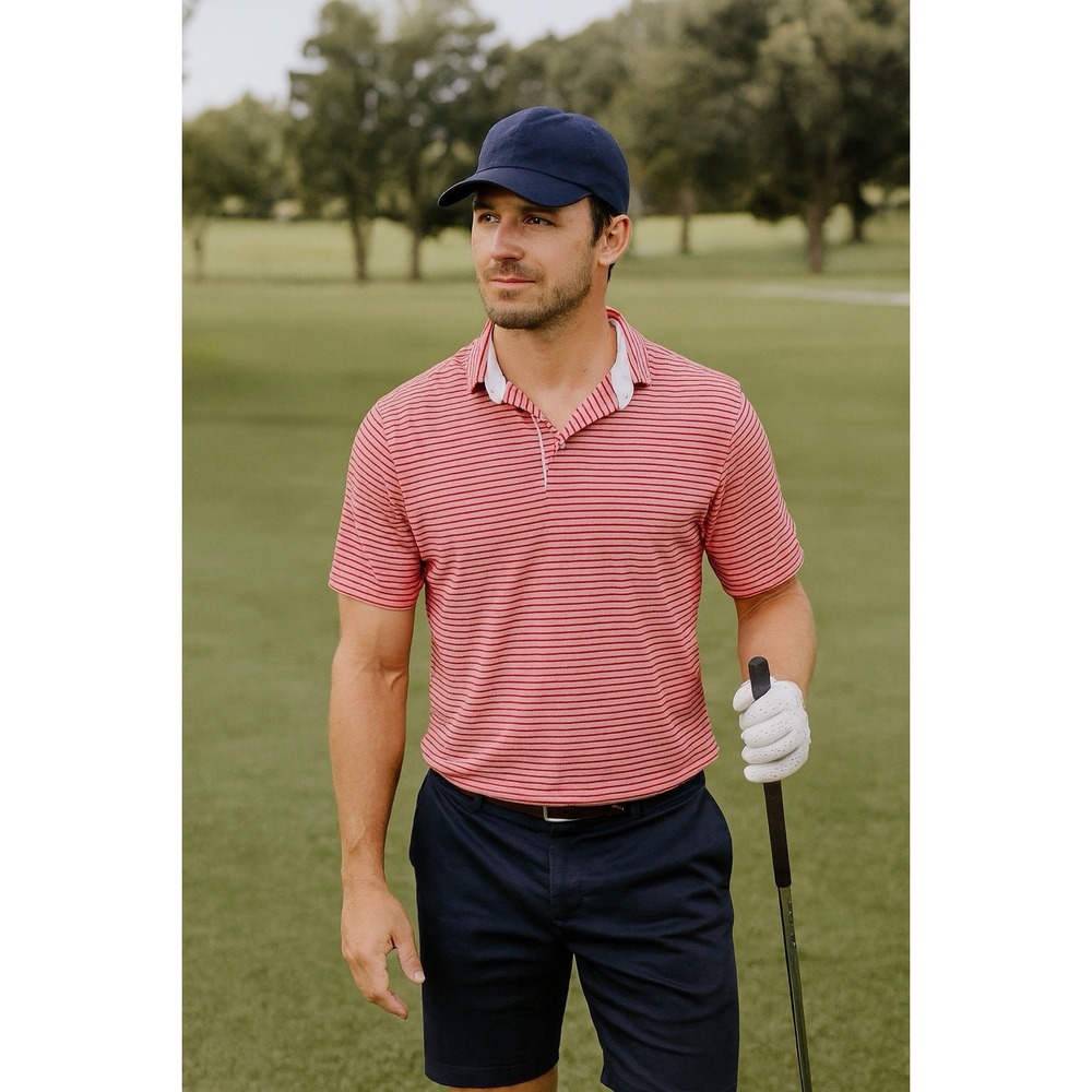Bobby Jones Polo‎ Shirt Mens M Red Striped Performance Pima Cotton Lycra Peru
